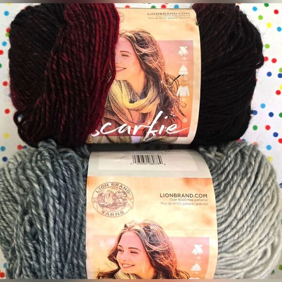 Lion Brand Scarfie Yarn Cranberry / Black, Pale Grey/ Bluestone 5.3 Oz - Picture 1 of 7